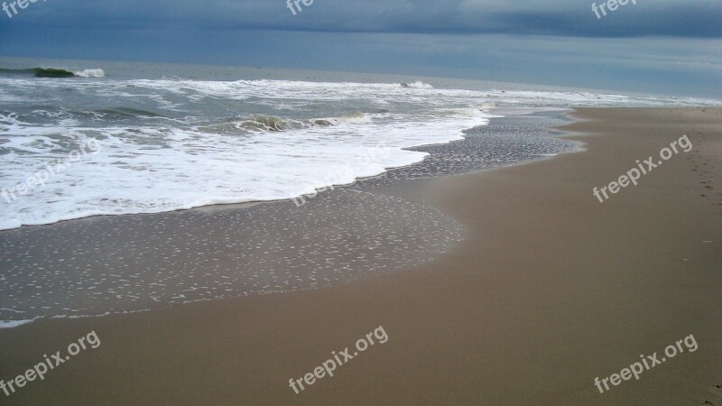 Autumn Beach Dark Sky Clouds Sea