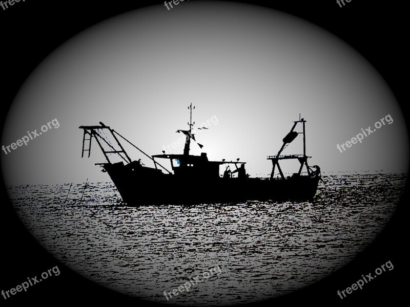 Fishing Fishing Boat Shadow Silhouette Backlight