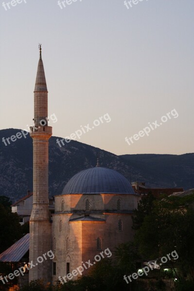 Bosnia And Herzegovina Herzegovina Mostar Koski Mukesh Paša Mosque Evening