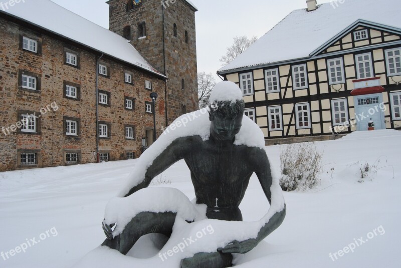 Wennigsen Chamber Of The Monastery Statue Snow Church