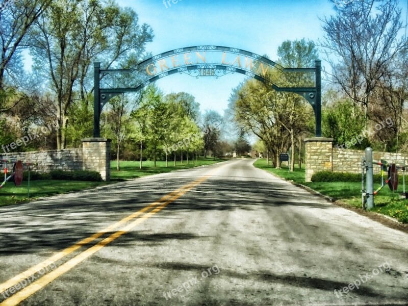 Cemetery Entrance Gate Arch Trees