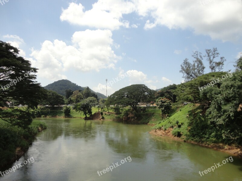 River Sky Clouds Mountains Landscape