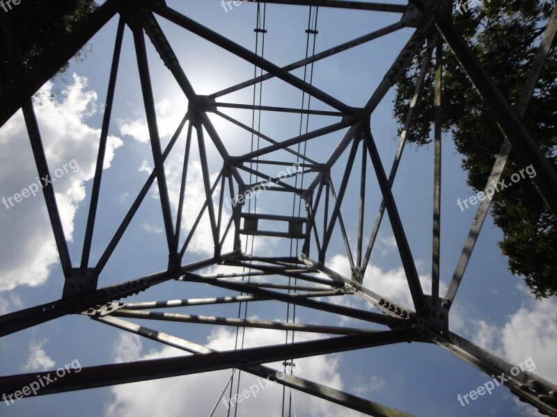 Bridge Iron Cables Sky Clouds