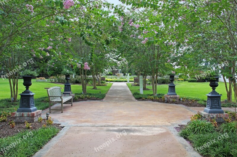 Garden Path Trees Benches Tranquility