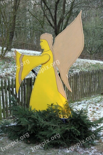 Christmas Angel Yellow Fir Tree Winter