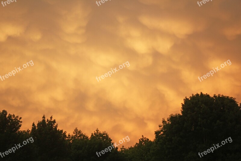 Yellow Clouds Cloudscape Trees Nature