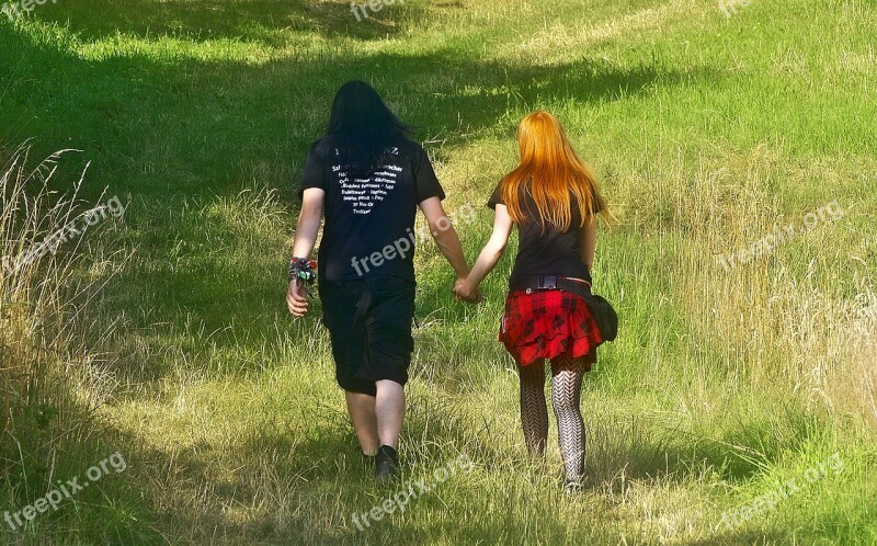 Pair Holding Hands Walk Punk Nerd