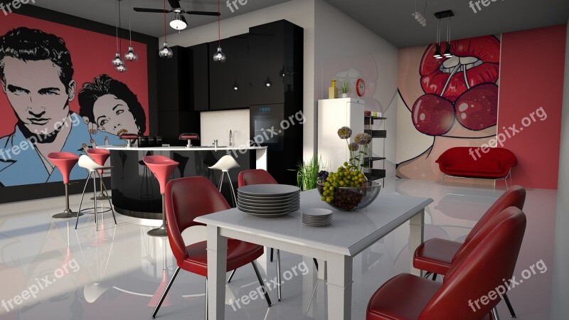 Pop - Art Kitchen Red Furniture Poster