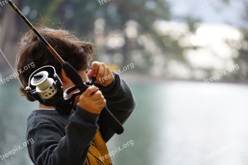 Child Fishing Cane Lake Free Photos