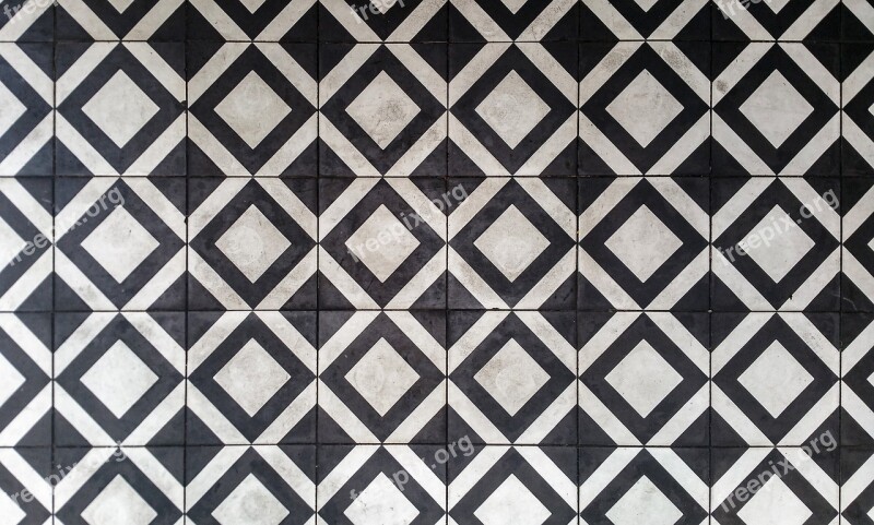 Black And White Background Squares Floor Tiles