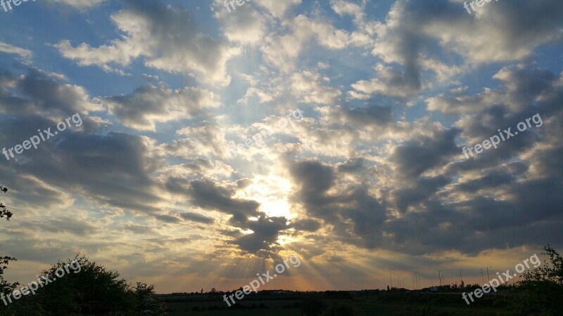 Sky Sun Clouds Skyline Sun Rays