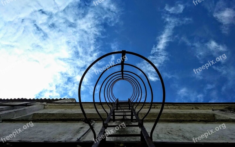 Sky Ladder Warehouse Blue Clouds