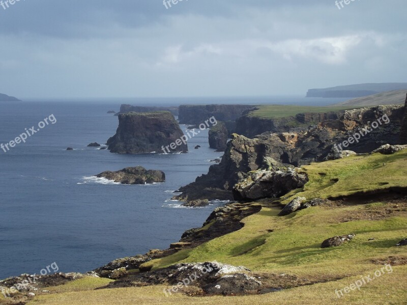 Coast Cliff Remote Shetland Rocky