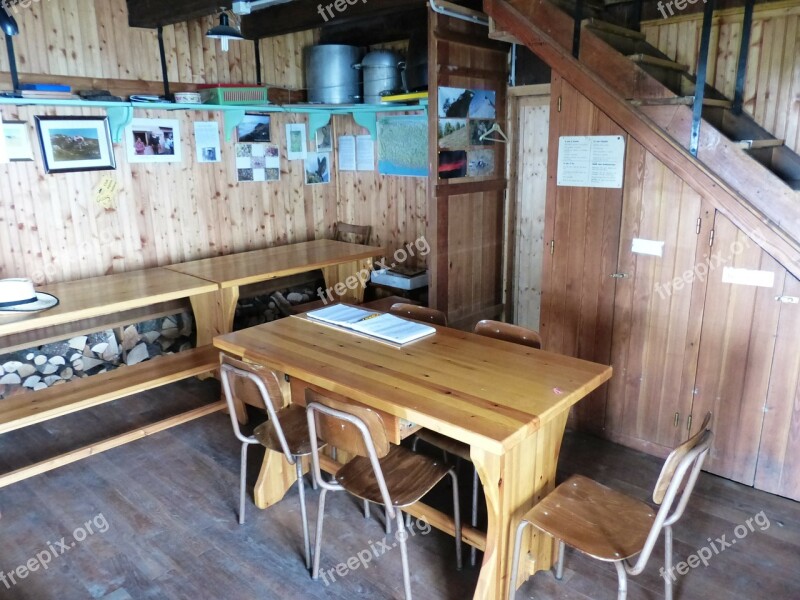 Alpine Hut Interior Space Table Chair