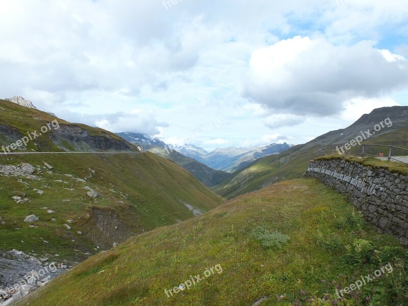 Mountains Pass Sky Clouds Alpine