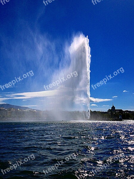 Geneva Lake Geneva Water Clouds Fountain