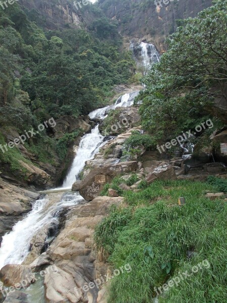 Waterfall Water Natural Nature Sri Lanka