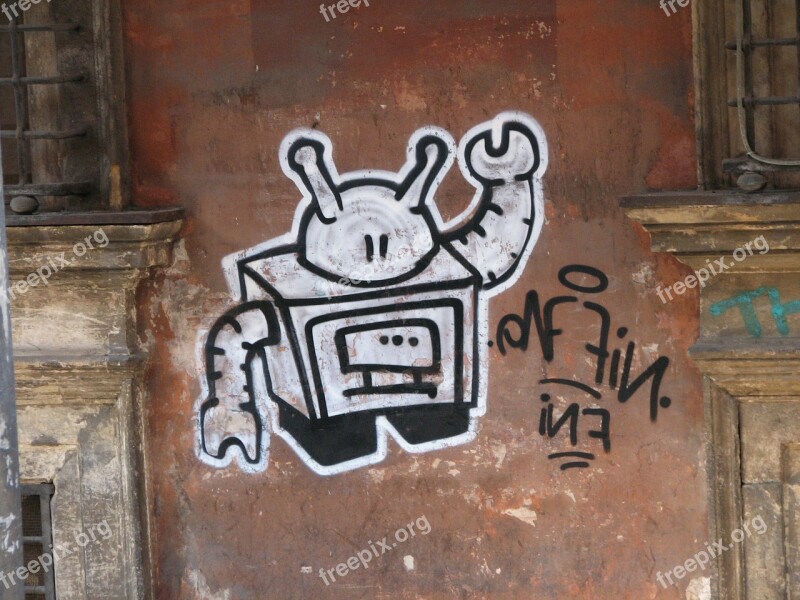 Robot Graffiti Art Road Urban