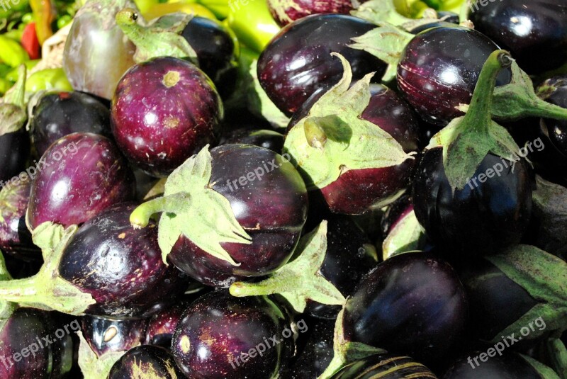 Eggplants Vegetables Farmers Market Purple Food