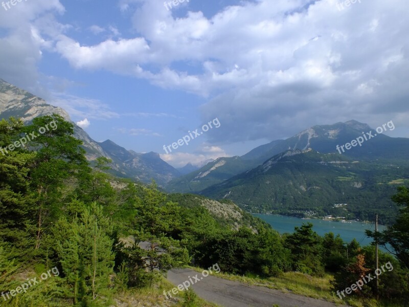 Lake Pass Mountains Clouds Sky