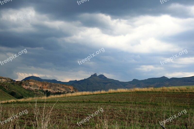 Clouds White And Shadowed Blue Mountain Range Field Earthy