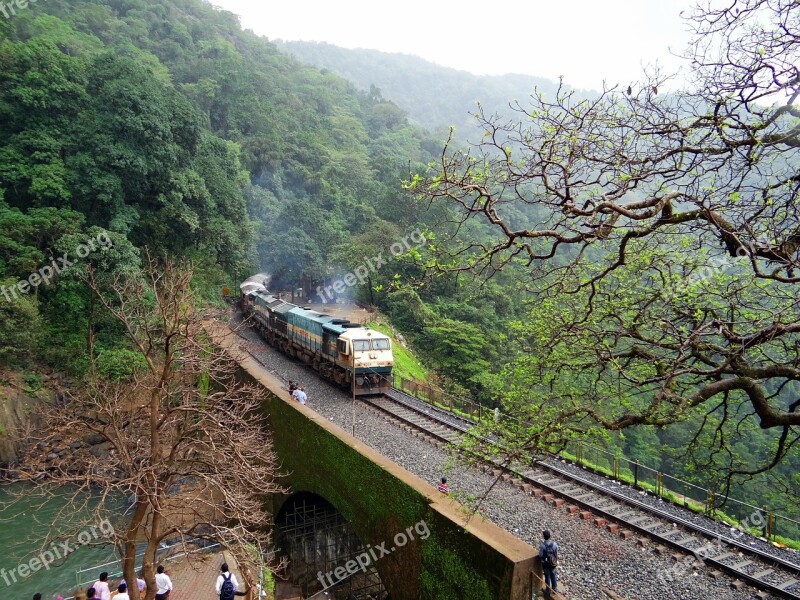 Rail Track Locomotive Railroad Railway Bridge Mountain