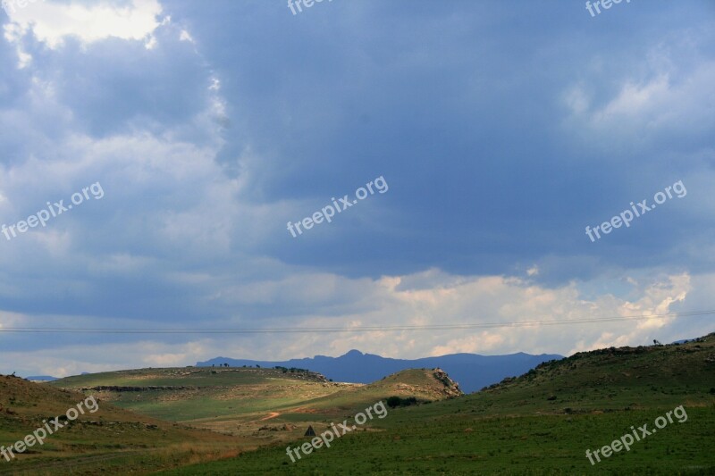 Rolling Hills Folds Green Ridge Far Blue Mountains Overcast