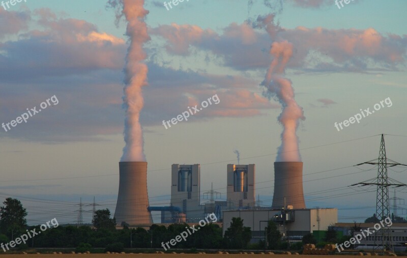 Power Plant Industry Brown Coal Steam Twilight