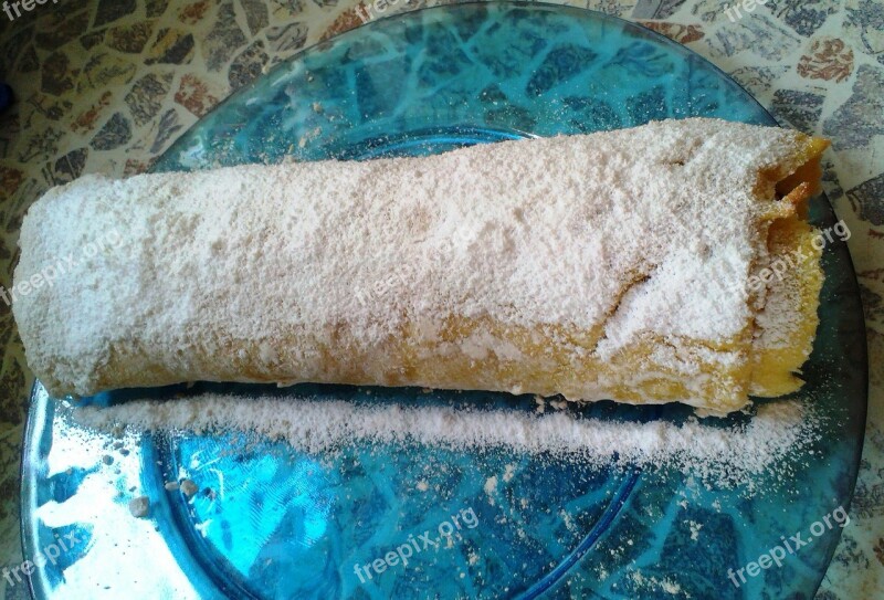 Sponge Cake Roulade Golden Brown White Powdered Sugar Free Photos