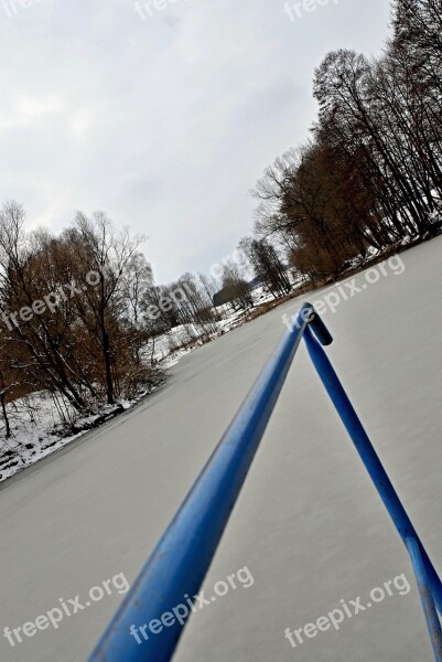 Winter Pond Snow Frozen Surface Sky