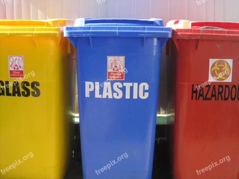 Recycling Bins 3 Refuse Bins Yellow Blue Red