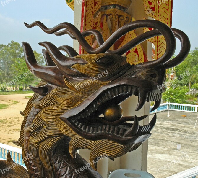 Dragon's Head Dragons Wood Carving Thailand