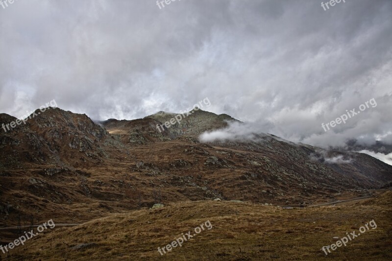 Mountains Mountain Pass Switzerland Fog Clouds