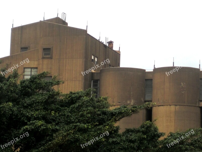 Buildings Industrial Brown Dirty Green Trees