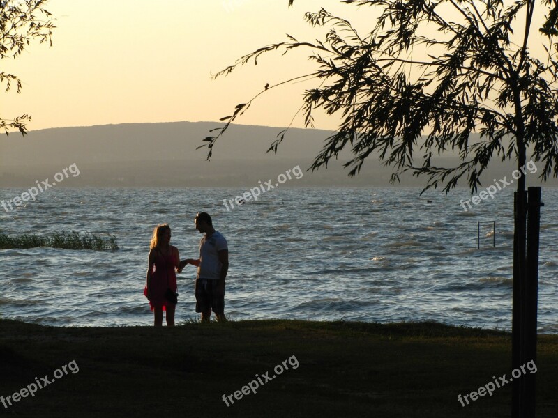 Lake Balaton Water Couple In Love Lovers Afterglow