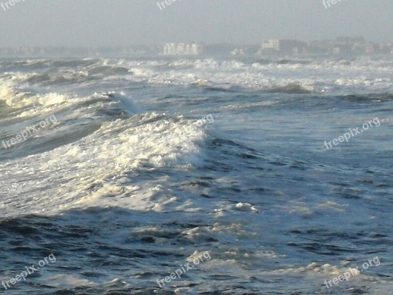 Seascape Water Sea Sky Buildings On Horizon