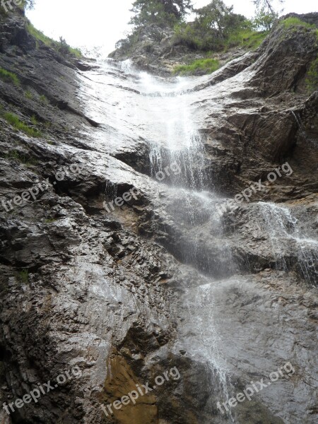 Waterfall High Water Mountains Flow