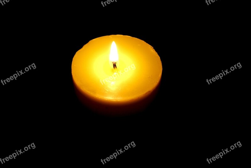 Tealight Fire Flame Black Background Yellow