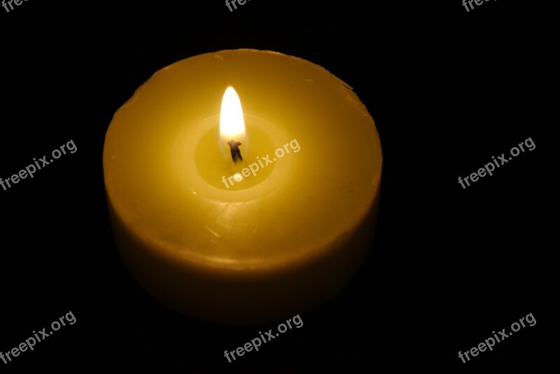 Tealight Fire Flame Black Background Yellow