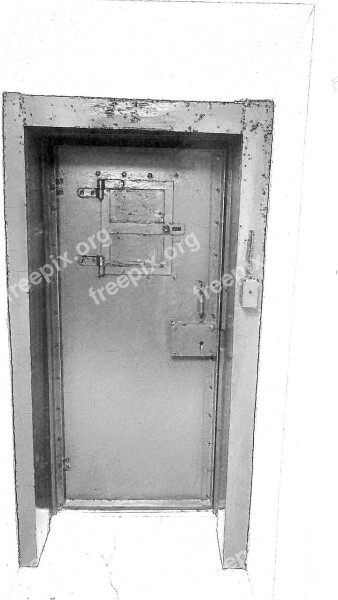 Old Jail Black White Metallic Door