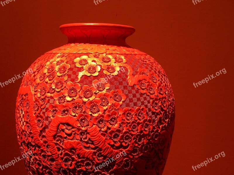 Lacquerware Vase Artwork Musuem Red