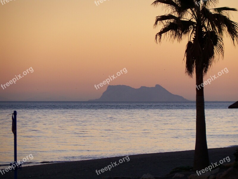 Gibraltar Sunset Beach Spain Mediterranean