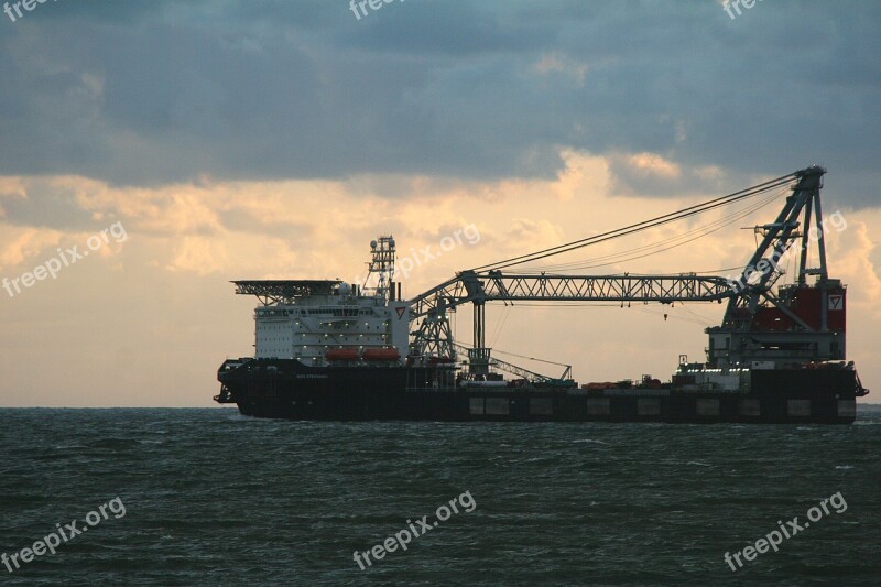 Tanker Ship North Sea Germany National Park Wadden Sea