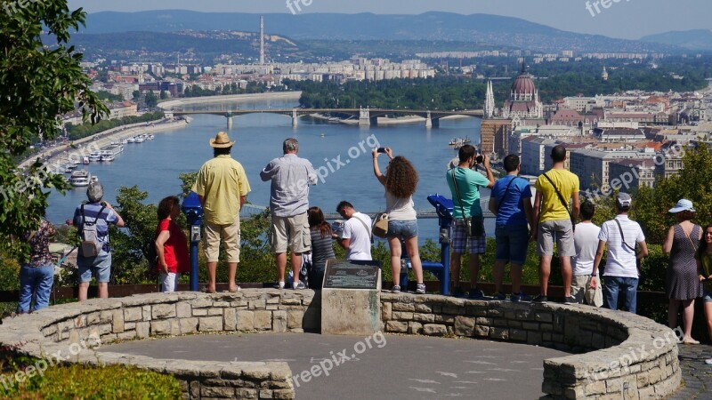 Tourists Budapest Hungary Panorama Gellért Hill