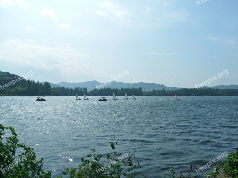 Hangzhou West Lake Blue Sky White Cloud Free Photos