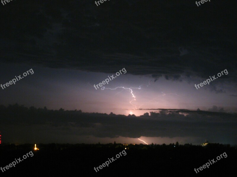 Lightening Storm Night Sky Clouds