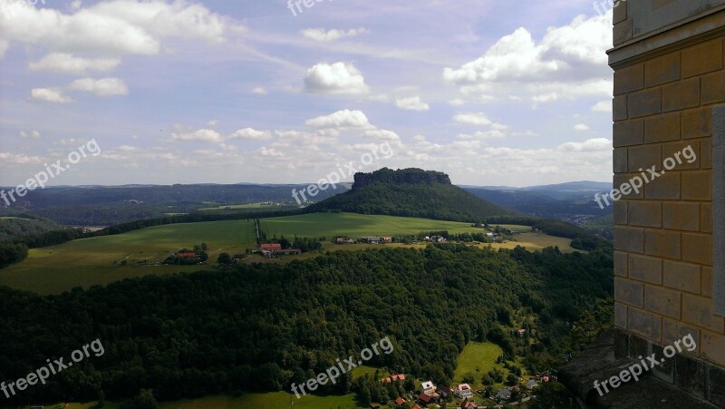 Lily Stone Panoramic View To The Lilienstein Sandstone Mountain Saxon Switzerland Fortress