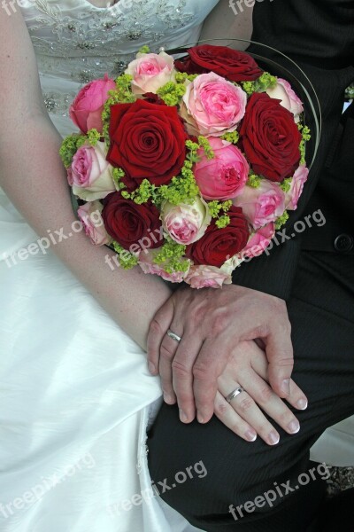 Wedding Bridal Bouquet Hands Wedding Rings Be Together