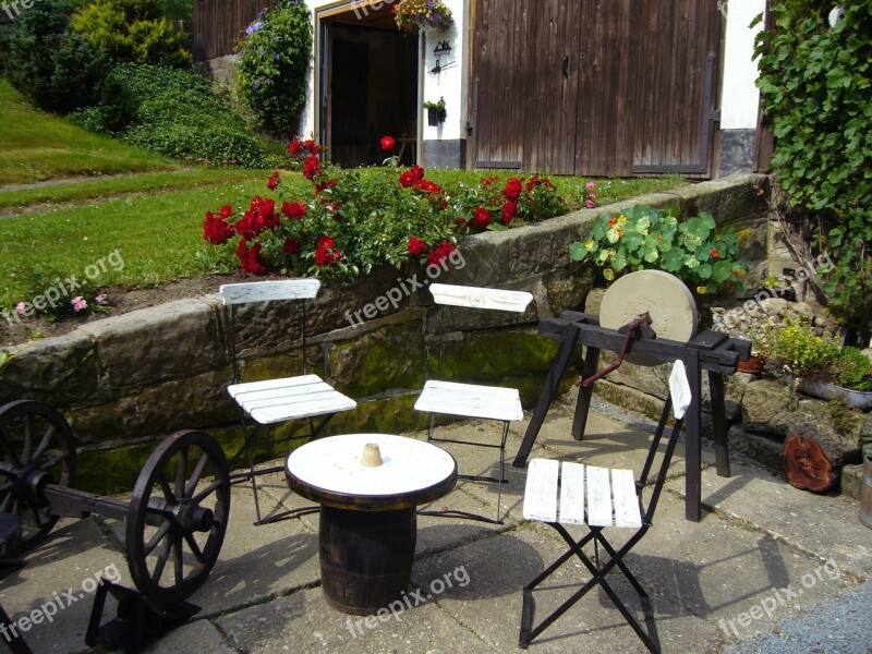 Seating Area Flowers Red Rose Old Free Photos