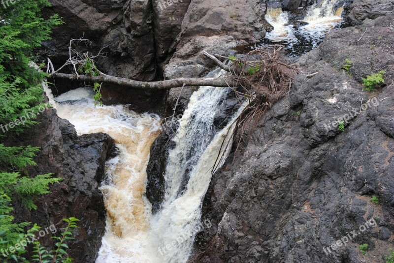 Copper Falls Waterfall Wisconsin Water Landscape